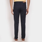 Solid Slim Fit Casual Trousers, Navy Blue, small image number null