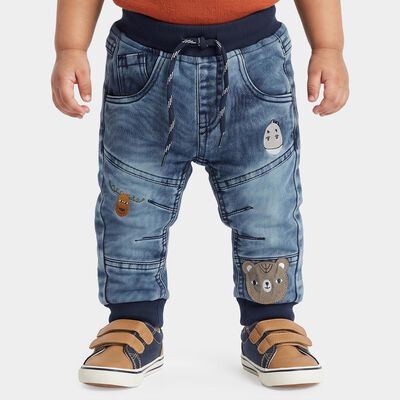 Infants' Light Blue Jogger Fit Animal Patch Jeans