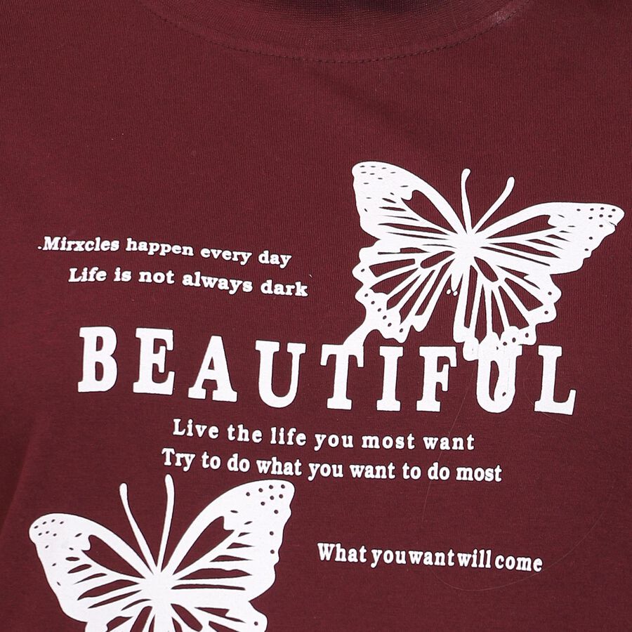 Ladies' Round Neck T-Shirt, Wine, large
