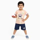 Infants' Peach Cotton Round Neck Cartoon Print Baba Suit, Peach, small