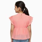 Girls Bright Coral Round Neck Casual T-Shirt, मूँगा (कोरल), small