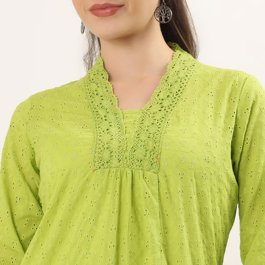 Women's Light Sage Green 100% Cotton Printed Ethnic Set, हल्का हरा, large