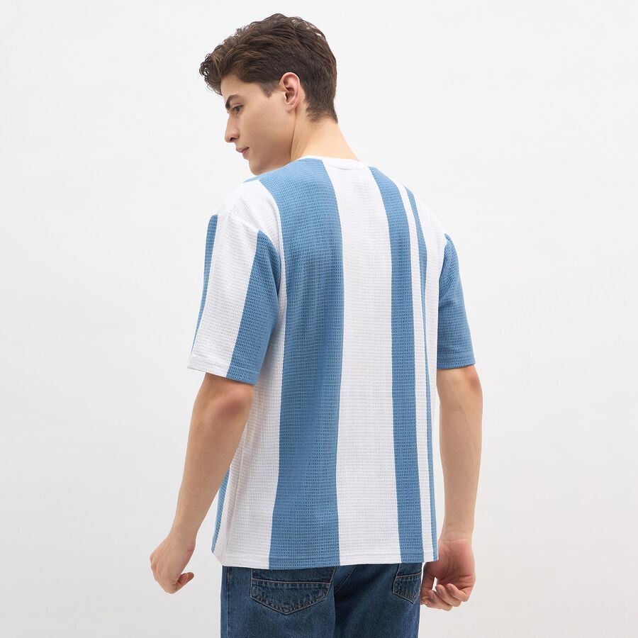 Men's Soft Steel Blue Round Neck Casual T-Shirt, Sky Blue, large