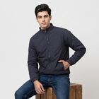 Men's Navy Blue Stand Collar Bomber Jacket, Navy Blue, small