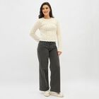 Women's Off White Round Neck Casual Top, ऑफ व्हाइट, small