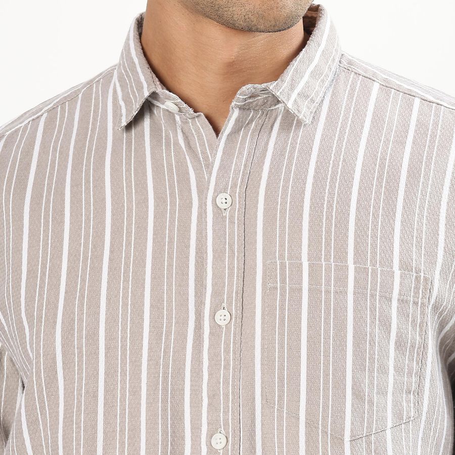 Men's Khaki Cotton Classic Slim Fit Casual Shirt, Khaki, large image number null