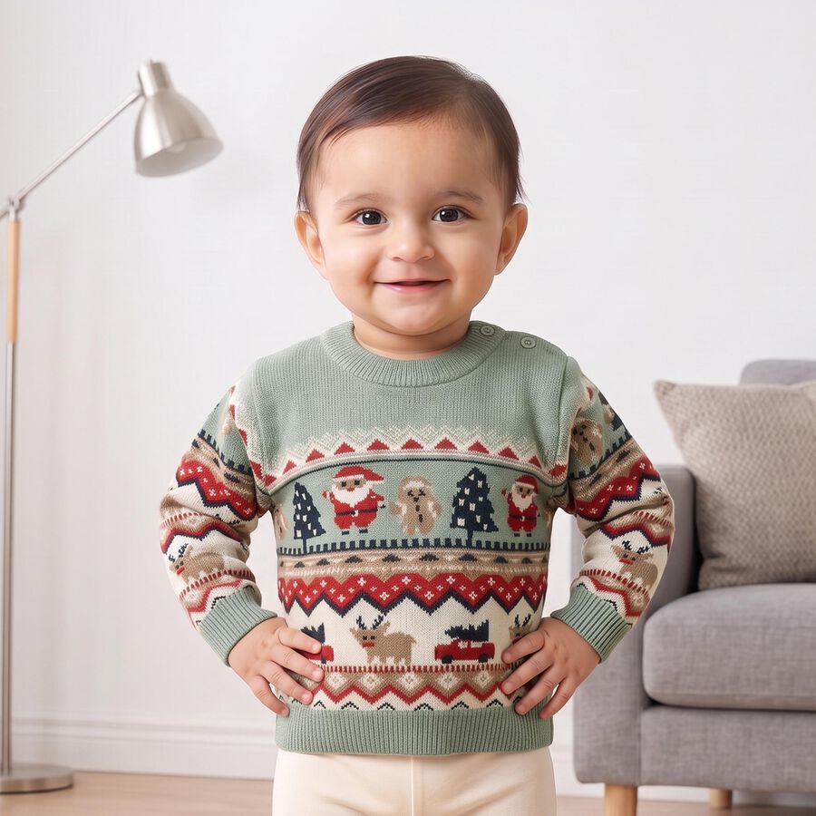 Infants' Mint Green Crew Neck Printed Pullover, Light Green, large