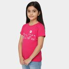Girls Fuchsia Cotton Blend Round Neck Casual T-Shirt, Fuchsia, small