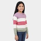 Girls Pink Crew Neck Striped Pullover, Pink, small