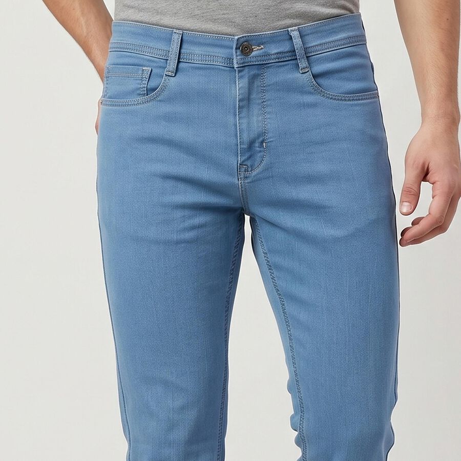 Men's Light Blue Slim Fit Solid Jeans, हल्का नीला, large