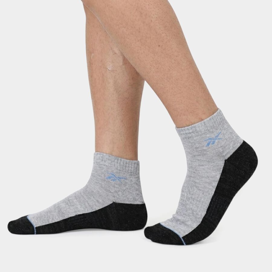 Men's Ankle Length Socks Pack of 3 ( Charcoal, Grey, Black ), काला, large