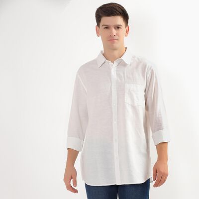 Men's Snow White Regular Collar Casual Shirt