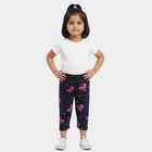 Girls' Navy Blue Regular Fit Unicorn Printed Cotton Capri, Navy Blue, small