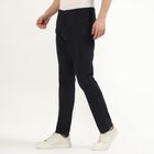 Men's Deep Midnight Navy Slim Fit Flat-Front Casual Trousers, Navy Blue, small image number null