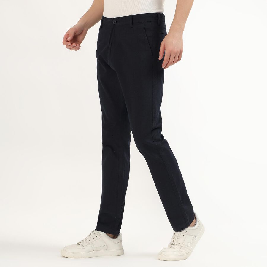 Men's Deep Midnight Navy Slim Fit Flat-Front Casual Trousers, Navy Blue, large image number null