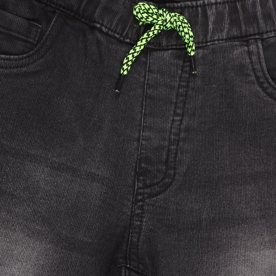 Boys Faded Charcoal Black Regular Fit Elastic Waist Jeans, Black, large image number null