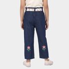 Girls' Navy Blue Straight Fit Embroidered Jeans, गहरा नीला, small