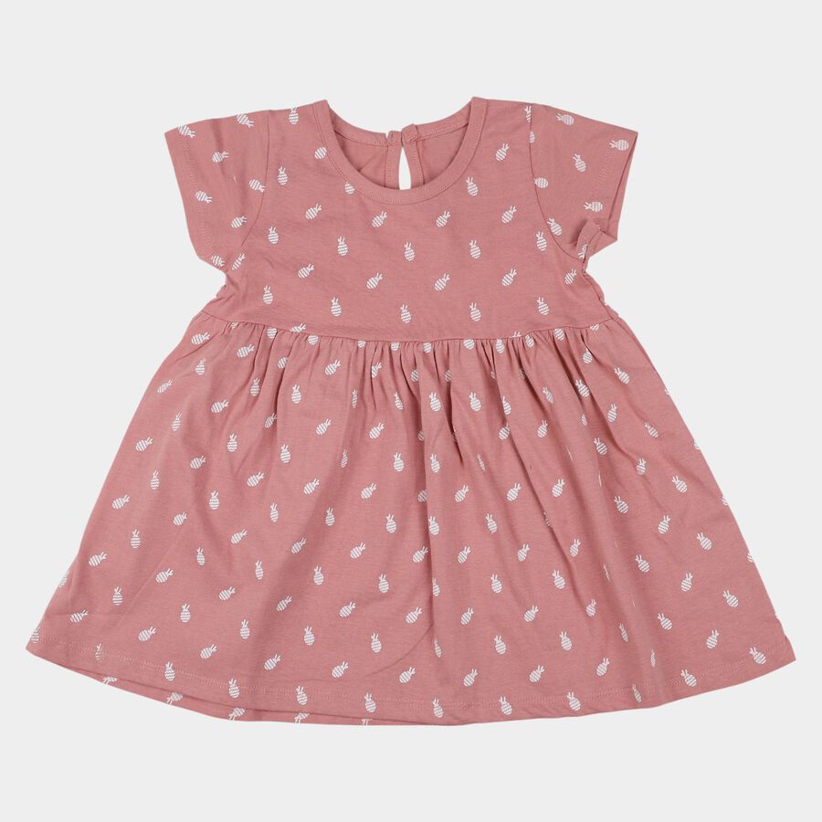 Infants' Pink Cotton Pineapple Printed Flared Frock, Light Pink, large