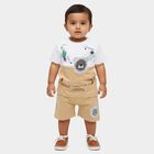 Infants' Beige Cotton Round Neck Printed and Applique Baba Suit, गहरा पीला, small