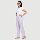 Women's Mid Blue Straight Fit Striped Drawstring Pyjama, Mid Blue, small