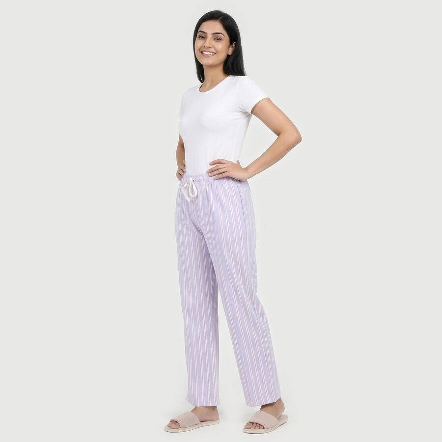 Women's Mid Blue Straight Fit Striped Drawstring Pyjama, Mid Blue, large