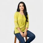 Women's Yellow Round Neck Printed Straight Kurti, Yellow, small