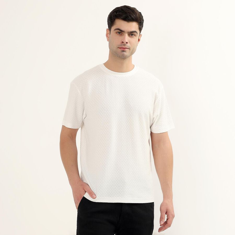 Men's Rich Eggshell White Round Neck Minimalist T-Shirt, White, large