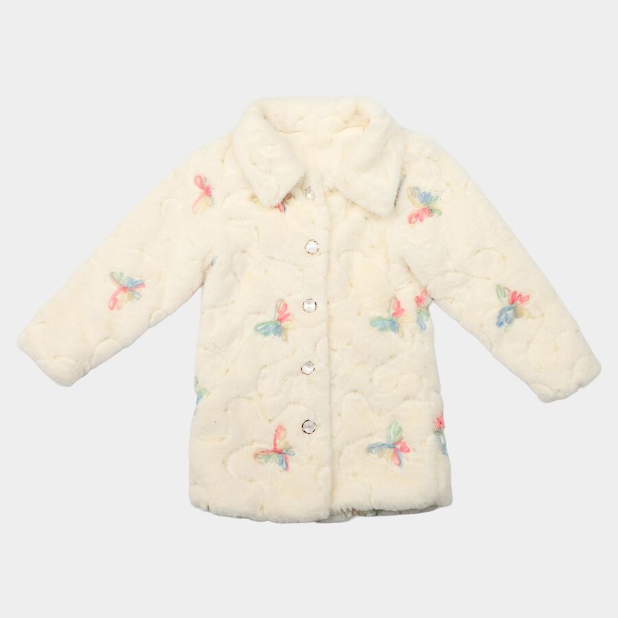 Girls' White Spread Collar Fleece Jacket, White, large