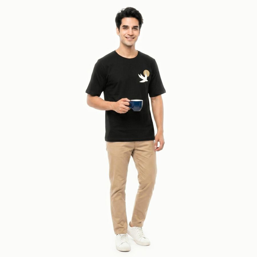 Men's Black Cotton Round Neck Regular T-Shirt, Black, large
