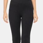 Women's Black Flared Fit Ribbed Tights, काला, small