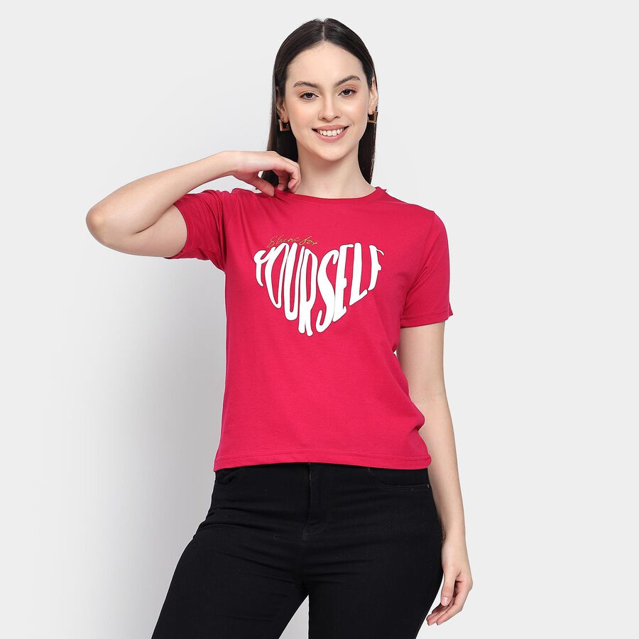 Ladies' Round Neck T-Shirt , रानी (फ्यूशिया), large image number null