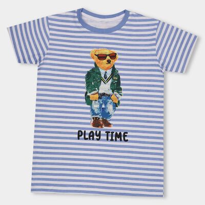 Boys' Light Blue Cotton Round Neck Casual Half Sleeve T-Shirt