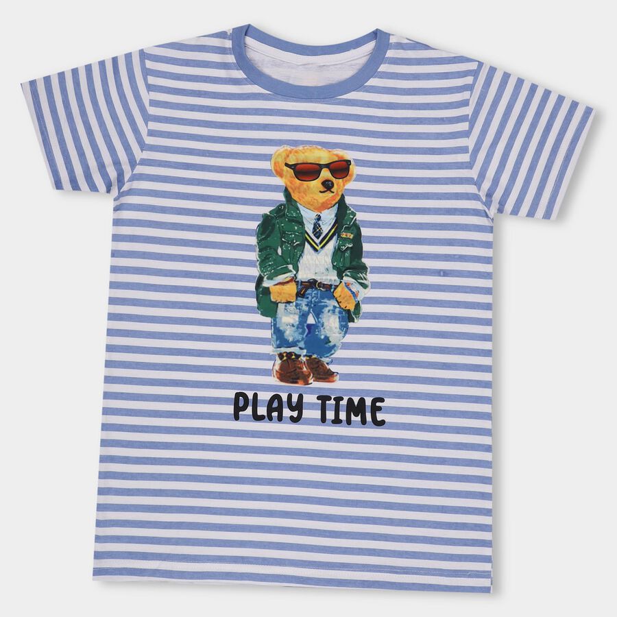 Boys' Light Blue Cotton Round Neck Casual Half Sleeve T-Shirt, हल्का नीला, large image number null