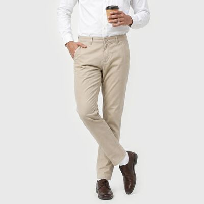 Men's Silver Slim Fit Flat-Front Chino Trousers