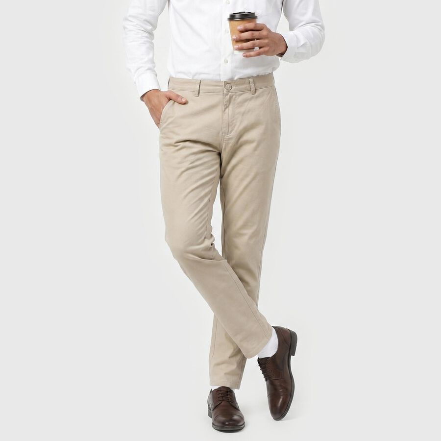Men's Silver Slim Fit Flat-Front Chino Trousers, सिल्वर, large
