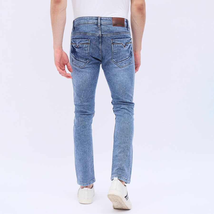 Men's Stonewashed Blue Skinny Fit Five Pocket Jeans, मध्यम नीला, large image number null