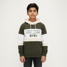 Boys Muted Olive Green Hooded Neck Casual Sweatshirt, ओलिव, small image number null