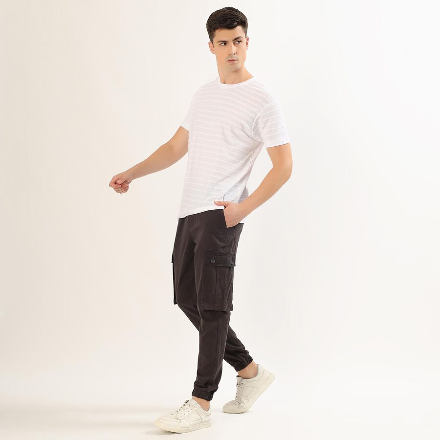 Men's Dark Brown Slim Fit Cargo Joggers, गहरा ग्रे, large image number null