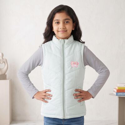 Girls' Mint Green Stand Collar Puffer Jacket