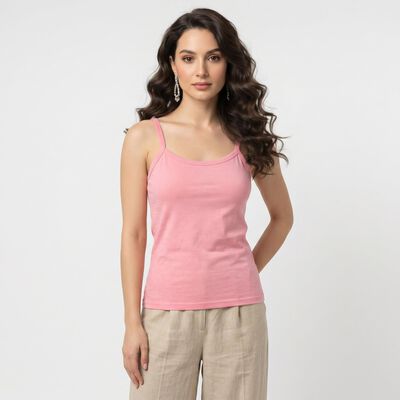 Women's Pink Cotton Scoop Neck Camisole Slip