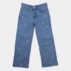 Girls' Light Blue Straight Fit Embroidered Jeans, मिश्रित नीला, small