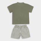 Infants' Olive Cotton Mandarin Collar Striped Baba Suit, Olive, small