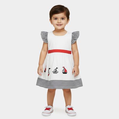 Infants' Navy Blue Regular Fit Polka Dot Frock