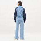 Women's Muted Sky Blue and Deep Navy Velvet Zipper Track Suit, मध्यम नीला, small image number null