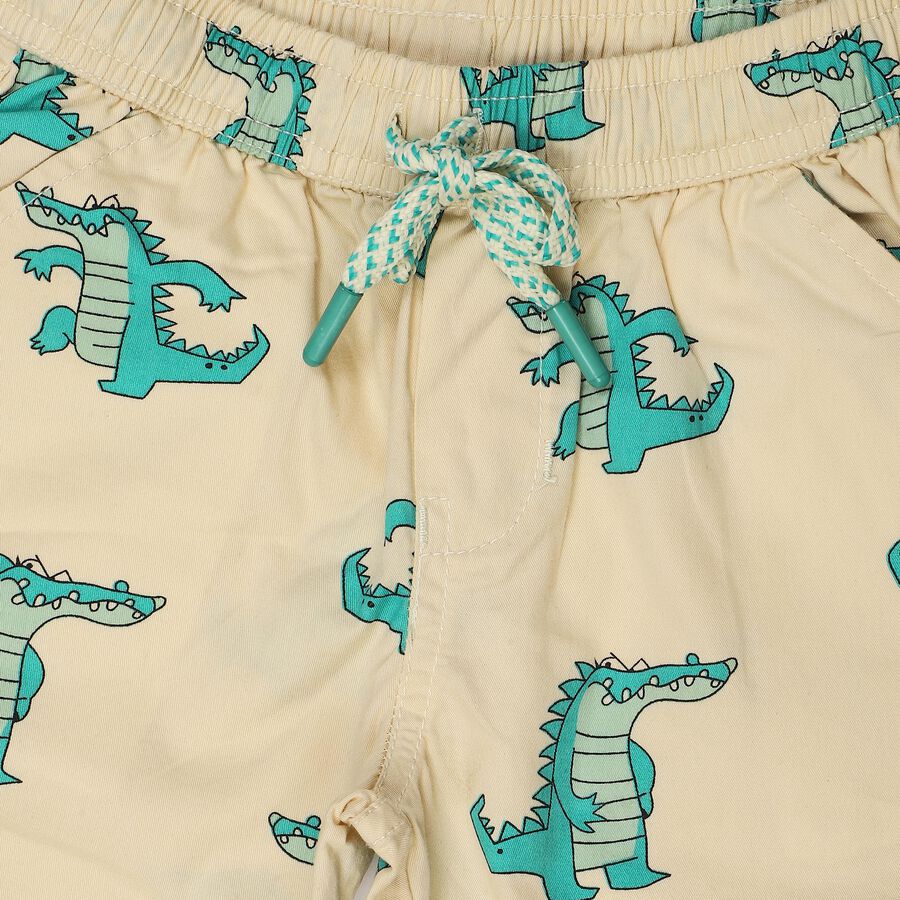Boys Beige Regular Fit Printed Bermuda Shorts, Beige, large