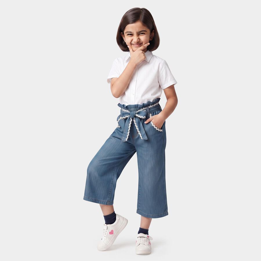 Girls' Light Blue Wide Leg Tie-Up Jeans, हल्का नीला, large