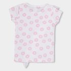 Girls' White Cotton Round Neck Floral Printed T-Shirt, सफ़ेद, small