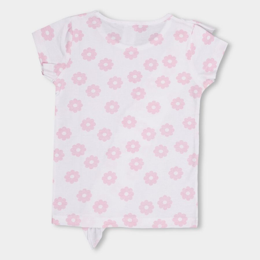 Girls' White Cotton Round Neck Floral Printed T-Shirt, सफ़ेद, large