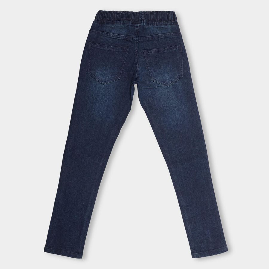 Boys' Deep Indigo Regular Fit Elastic Waist Jeans, गहरा नीला, large image number null