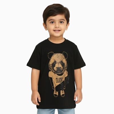Boys Jet Black Crew Neck Casual T-Shirt